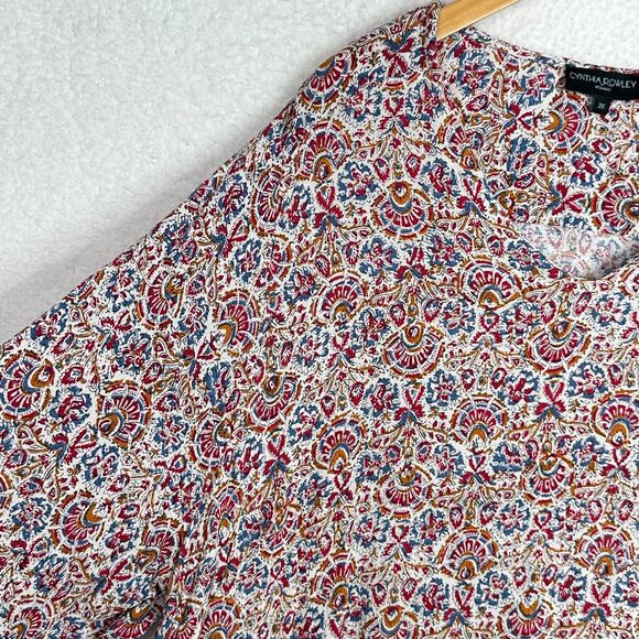 Cynthia‎ Rowley Boho Blouse 3X Viscose Paisley Floral Bell Sleeve Ruffle Hem - Picture 5 of 14